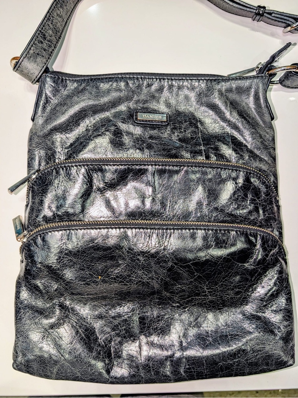 Danier Black leather Bag with Front Zip Pockets